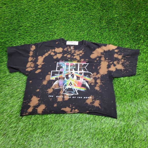 Pink-Floyd Rainbow Prism Crop-Top Shirt Womens Large 21x17 Black Rock Band - Picture 1 of 10